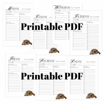 Tortoise 7 Day Planner - Printable PDF - Fussy Claws and Paws