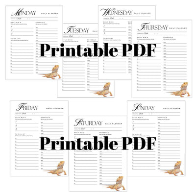 Bearded Dragon 7 Day Planner - Printable PDF Office Supplies E-Prints Fussy Claws and Paws