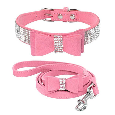 Bling Bowknot Dog Collar and Leash Set Collar and Lead On Sale Fussy Claws and Paws