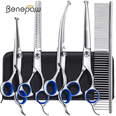 Blue - 6 In 1 Professional Stainless Steel Grooming Scissors Set Pet Grooming Grooming Fussy Claws and Paws