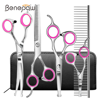 Pink - 6 In 1 Professional Stainless Steel Grooming Scissors Set - Fussy Claws and Paws