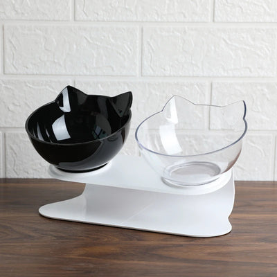 Double Tilted Elevated Cat Shaped Bowls - Fussy Claws and Paws