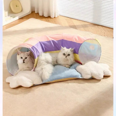 Rainbow-inspired Cat Tunnel Bed - Fussy Claws and Paws