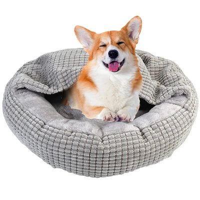 Hooded Cave Orthopaedic Donut Pet Bed - Fussy Claws and Paws