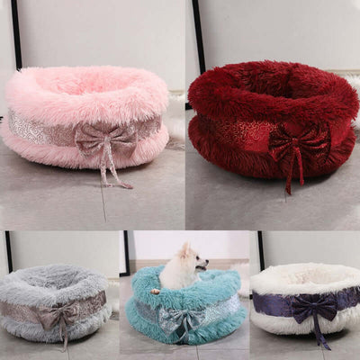 Stylish Long Plush Bowknot Pet Bed - Fussy Claws and Paws